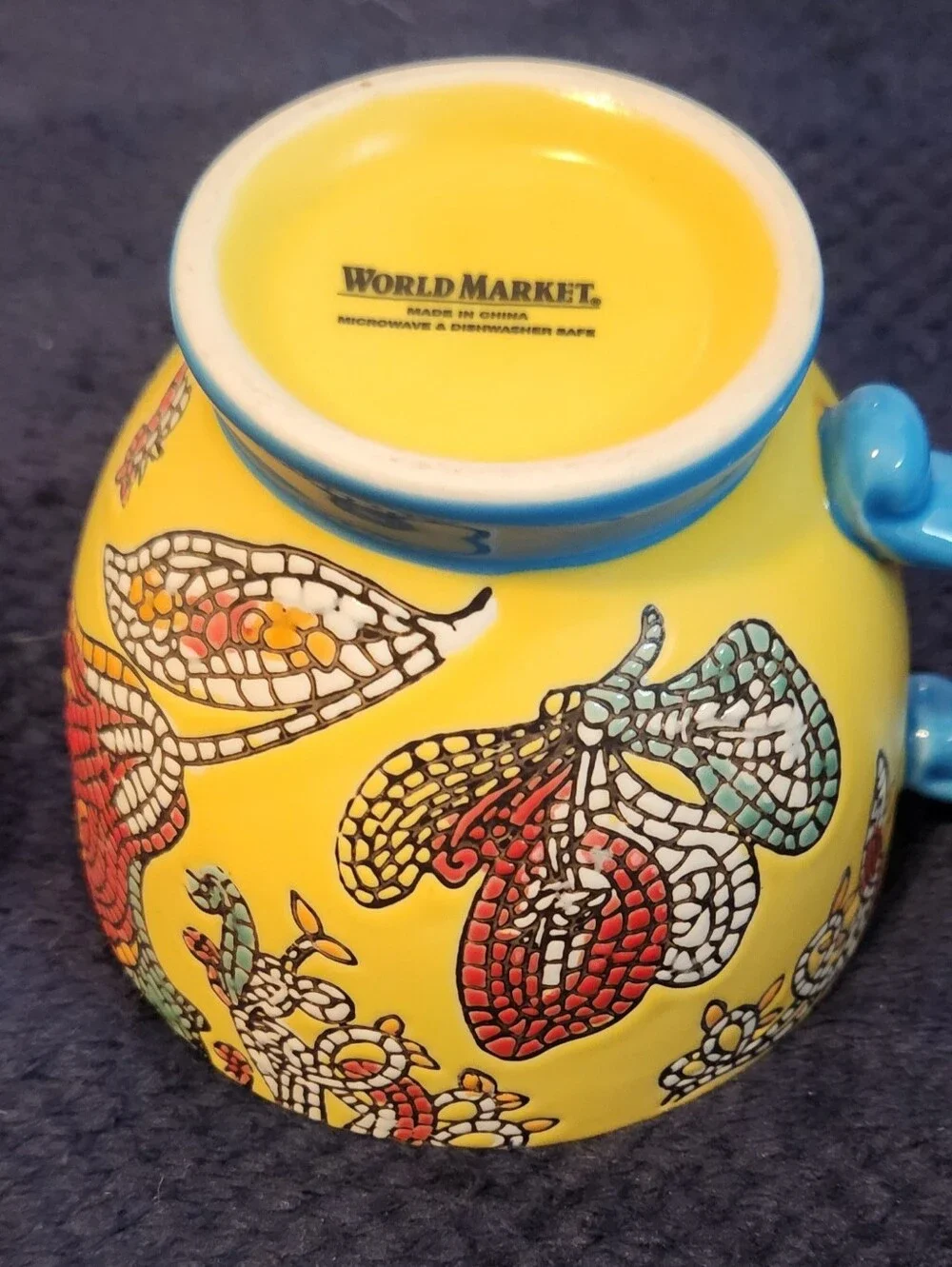 Vibrant World Market Taised Mosiac Butterfly Coffee Mug 16 oz